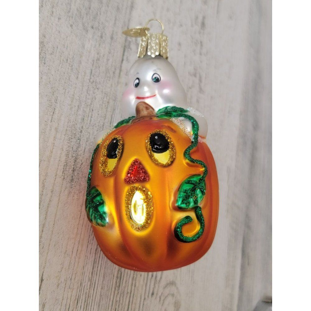 Old World Christmas ghost pumpkin glitter blown glass‎ ornament